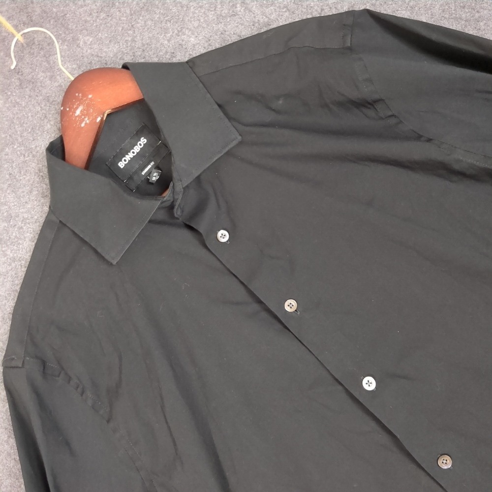 Bonobos‎ Mens Standard Fit Dress Shirt Black Solid Long Sleeve 16.5 34 Button Up